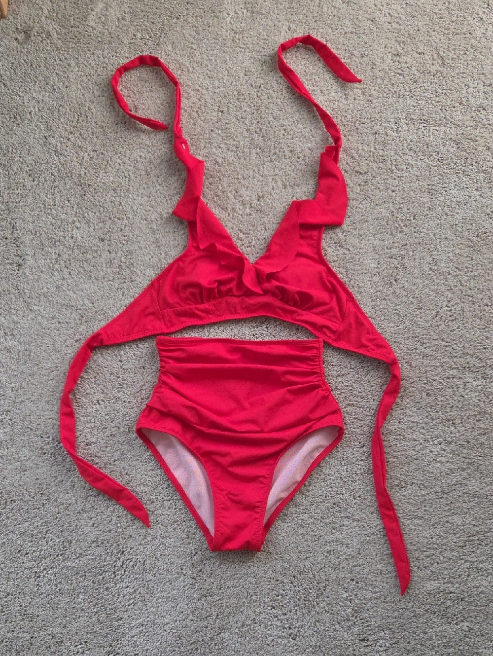 Cupshe Bright Red High-Waist Tie Bikini Set